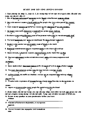 Đề thi học sinh giỏi vòng huyện môn Tiếng Anh Lớp 8 - Năm học 2019-2020